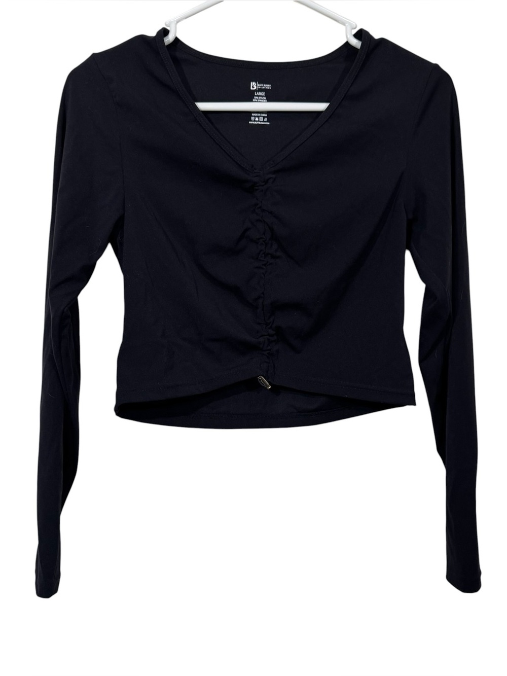 Buff Bunny Collection Black Flora Long Sleeve Ruched Athletic T-Shirt